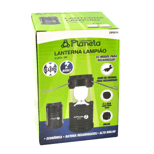 Lanterna Lampião 6 Leds 3 Watts Recarregável