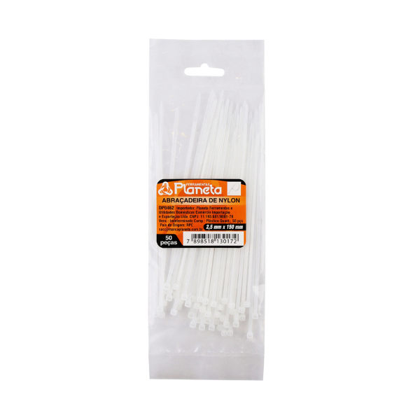 Abraçadeira de Nylon 2,5 mm 150 mm Pacote c/ 50 Unidades
