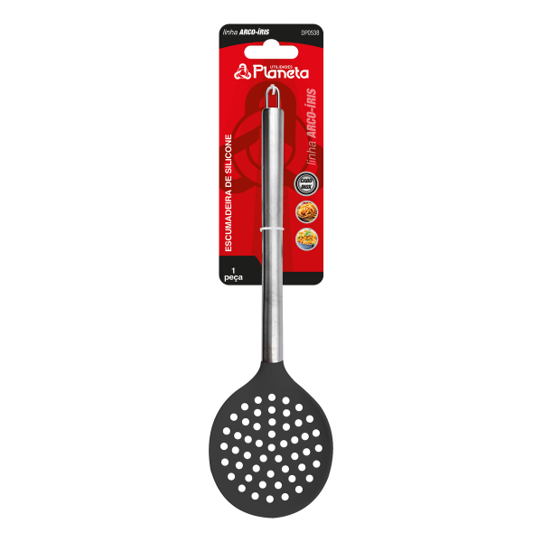 Escumadeira de Silicone e Inox Arco-Íris