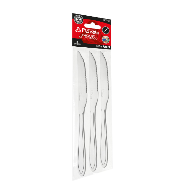 Faca de Churrasco Prata 3 Peças